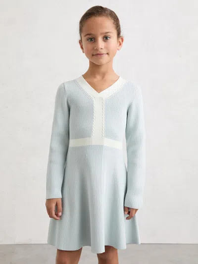 Reiss Kids'  Pale Blue Alma 9-13 Yrs Craft-stitch Rib-knit Dress In Multi