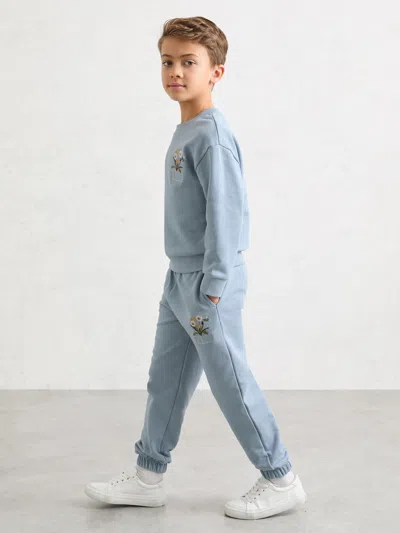 Reiss Kids'  Pale Blue Dodd Cotton Dandelion Logo Cuffed Joggers