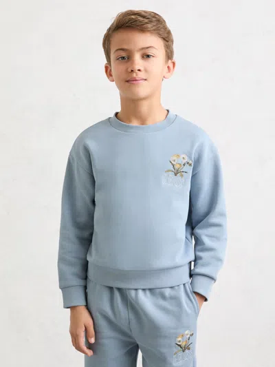 Reiss Pale Blue Epping 13-14 Yrs Cotton Dandelion Logo Sweatshirt In Multi