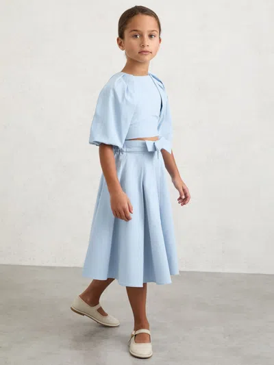 Reiss Kids'  Pale Blue Gigi 3-9 Yrs Bow-detail Pleated Midi Skirt