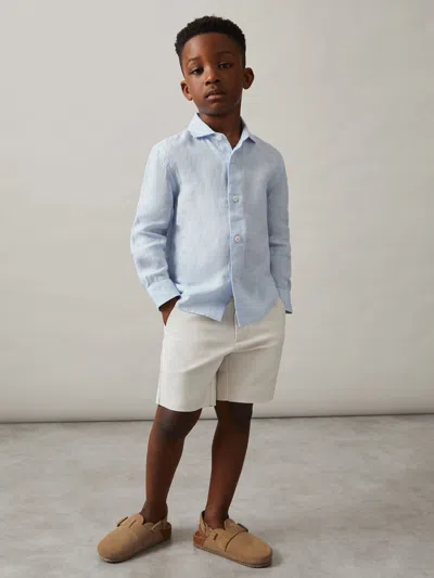 Reiss Pale Blue Linen Long Sleeve Shirt