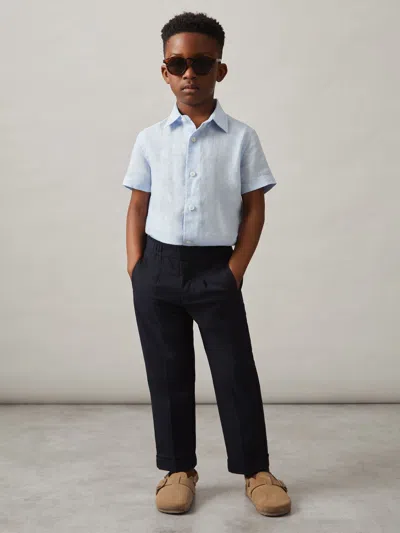 Reiss Pale Blue Linen Short-sleeve Shirt