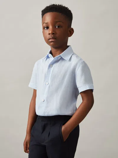 Reiss Pale Blue Linen Short Sleeve Shirt