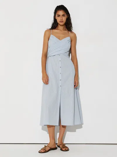 Reiss Pale Blue Linen-cotton Draped Midi Beach Dress