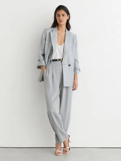 Reiss Pale Blue Meryl Petite Linen-blend Textured Double-breasted Blazer