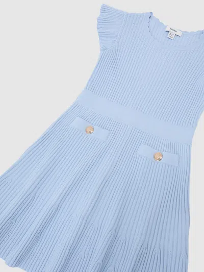 Reiss Kids'  Pale Blue Miriam Pointelle-knit Ribbed Dress