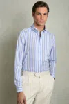 Reiss Pale Blue Stripe Striped Jersey Button-down Shirt With Cotton