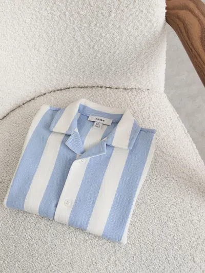 Reiss Kids' Pale Blue/white 3-9 Yrs Cotton Textured Stripe Shirt