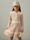 Reiss Pale Pink Colette 9-13 Yrs Rib-knit Pointelle Flared Dress In Pink