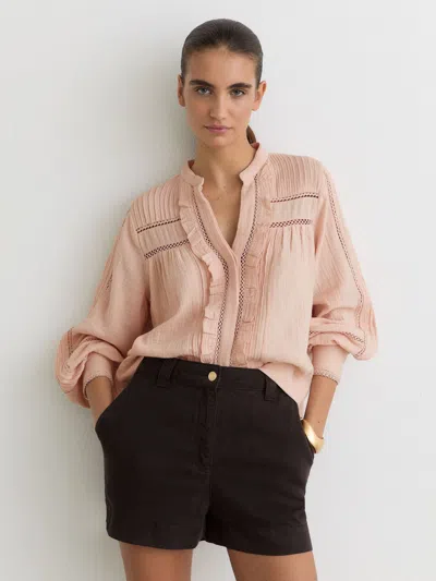 Reiss Pale Pink Cotton Cheesecloth Long-sleeve Top