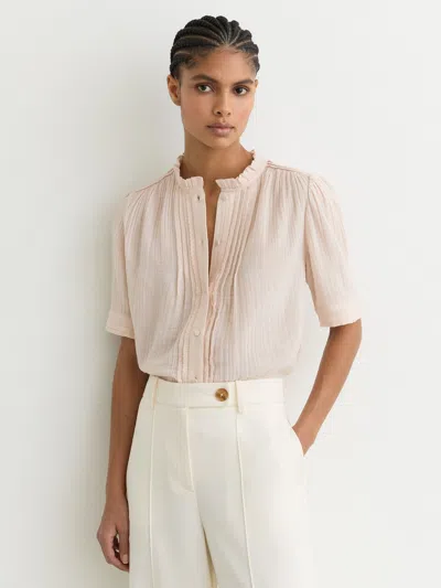 Reiss Pale Pink Cotton Cheesecloth Pleated Top In White