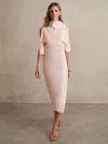 Reiss Pale Pink Draped-front High-neck Midi Dress