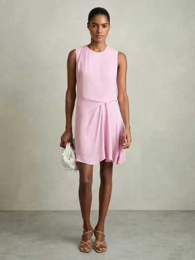 Reiss Pale Pink Draped Tuck Mini Dress