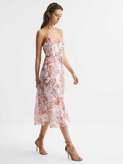 Reiss Pale Pink Floral Printed Midi Dress In Multi