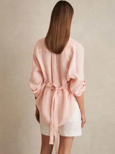 Reiss Pale Pink Linen Tie-back Shirt
