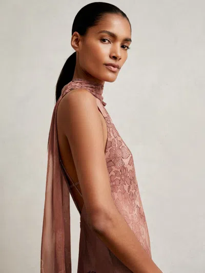 Reiss Pale Pink Petite Chiffon Floral Cape Maxi Dress