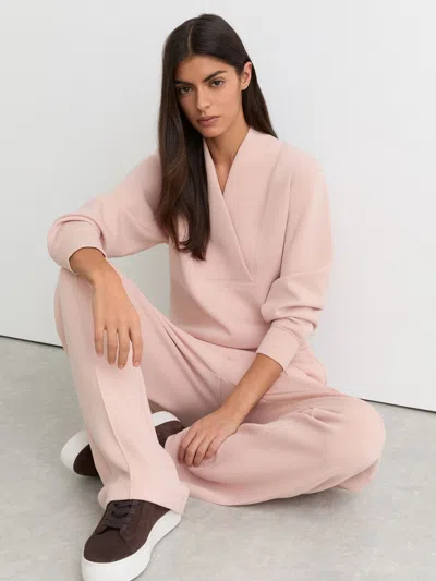 Reiss Pale Pink Premium Interlock Shawl-neck Sweatshirt With Modal