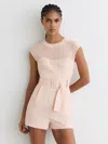 Reiss Ora Sheer Panel Structured Belted Playsuit In Pink