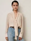 Reiss Pale Pink Silk Blend Chiffon Tie-neck Blouse In Multi