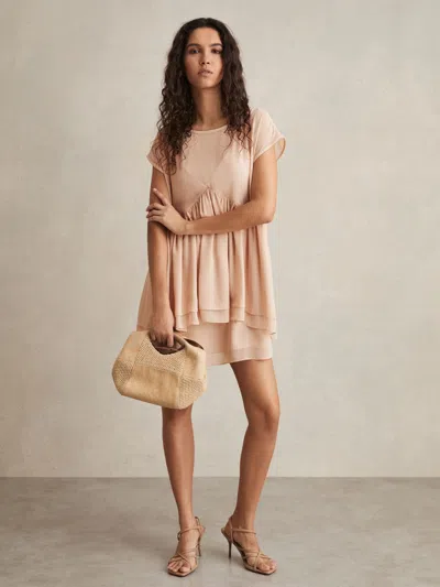 Reiss Pale Pink Tiered Mini Dress