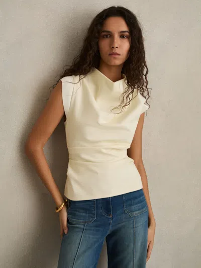 Reiss Pale Yellow Draped Jersey-twill Sleeveless Top In White