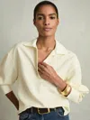 Reiss Pale Yellow Overhead Open-collar Shirt With Linen In White