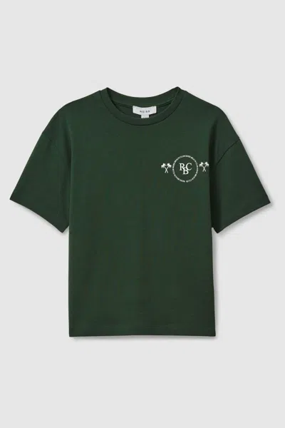 Reiss Kids' Palm - Dark Green Cotton Crew Neck Motif T-shirt, Uk 13-14 Yrs