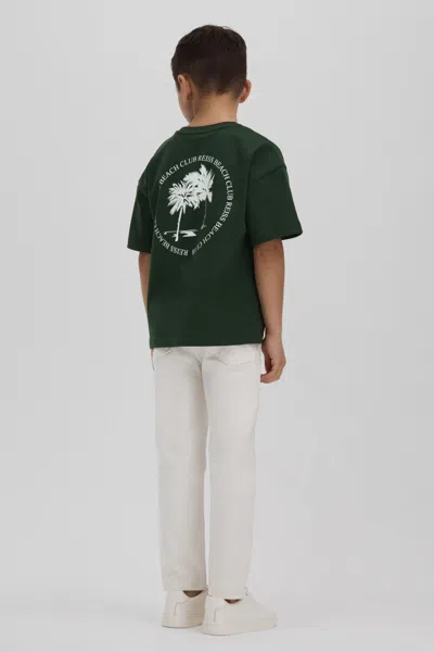 Reiss Kids' Palm - Dark Green Cotton Crew Neck Motif T-shirt, Uk 9-10 Yrs