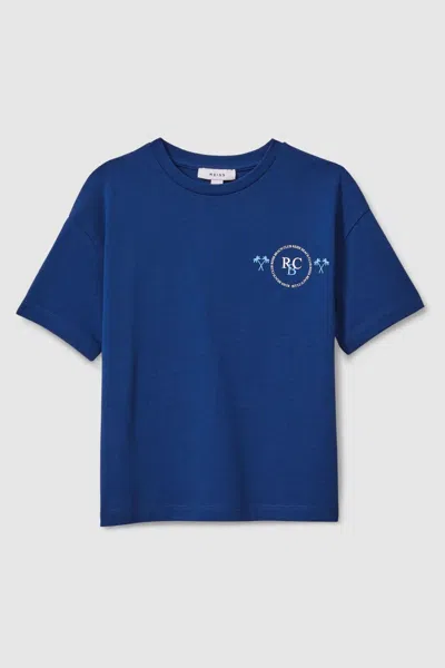 Reiss Kids' Palm - Lapis Blue Cotton Crew Neck Motif T-shirt, Uk 10-11 Yrs