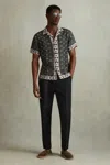 Reiss Black Multi Pantain Linen Printed Cuban Collar Shirt