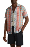 Reiss Orange Multi Linen Printed Cuban Collar Shirt In Orange Multi