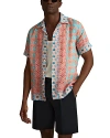 Reiss Orange Multi Linen Printed Cuban Collar Shirt In Orange Multi