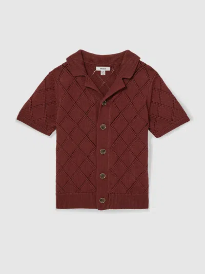 Reiss Paprika Red Cotton Blend Diamond Knit Shirt