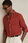 Reiss Paprika Red Linen Striped Cutaway-collar Shirt