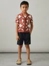 Reiss Paprika Red/off White 9-13 Yrs Geometric Embroidery Knit Shirt