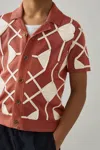 Reiss Paprika Red/off White Geometric Embroidery Knit Shirt In Multi