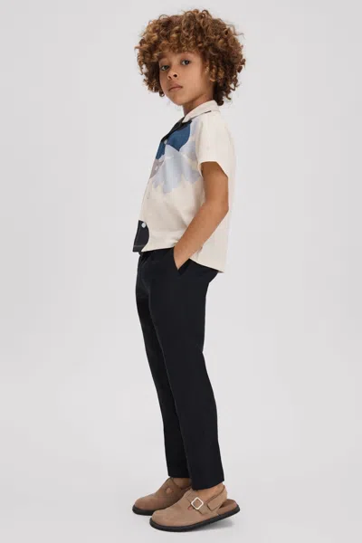 Reiss Parc - Grey/blue Multi Mercerised Cotton Cuban Collar Shirt, Age 3-4 Years