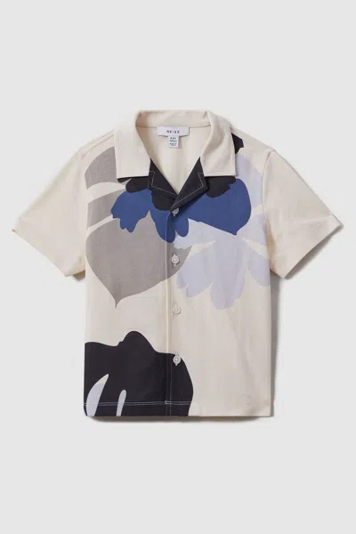 Reiss Kids' Parc - Grey/blue Multi Mercerised Cotton Cuban Collar Shirt, Uk 13-14 Yrs