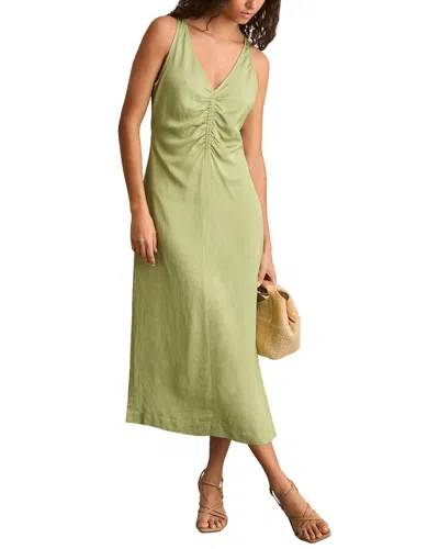 Reiss Pari Ruched Linen-blend Dress In Green