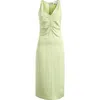 Reiss Womens Green Pari Ruched Linen-blend Midi Dress In Green