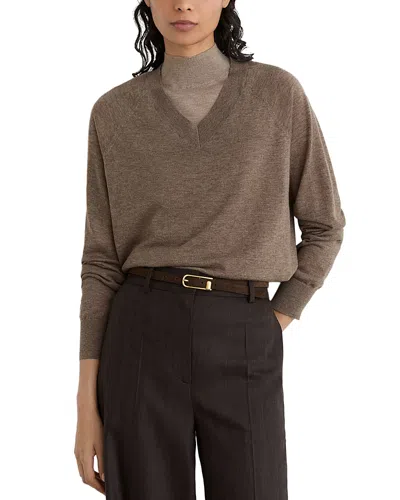 Reiss Paris Merino Wool V Neck Sweater In Brown