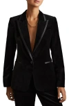 Reiss Black Petite Velvet And Satin Single Breasted Suit Jacket In Black