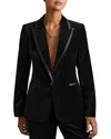 Reiss Black Petite Velvet And Satin Single Breasted Suit Jacket