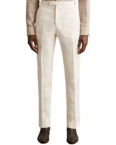Reiss Park Herringbone Linen Trouser In Neutral