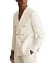 Reiss White Linen Double-breasted Suit Blazer Slim-fit In Herringbone