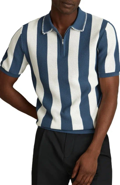 Reiss Paros Textured Stripe Regular Fit Half Zip Polo Shirt In Airforce Blue/e
