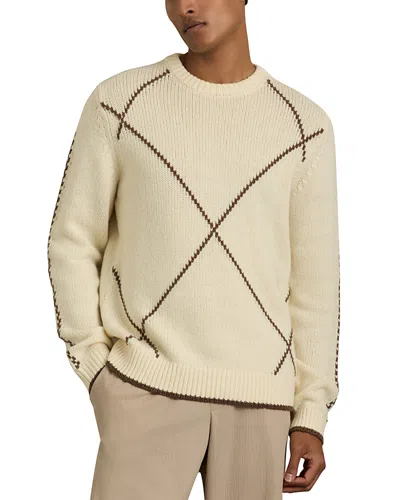 Reiss Parvey Wool & Nylon Argyle Tipped Regular Fit Sweater In White/brown