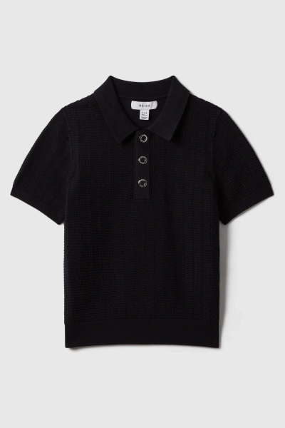 Reiss Kids' Pascoe - Navy Junior Textured Modal Blend Polo Shirt, Age 4-5 Years