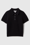 Reiss Pascoe - Navy Teen Textured Modal Blend Polo Shirt, 13 - 14 Years