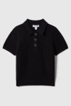 Reiss Navy Pascoe Teen Textured Modal Blend Polo Shirt